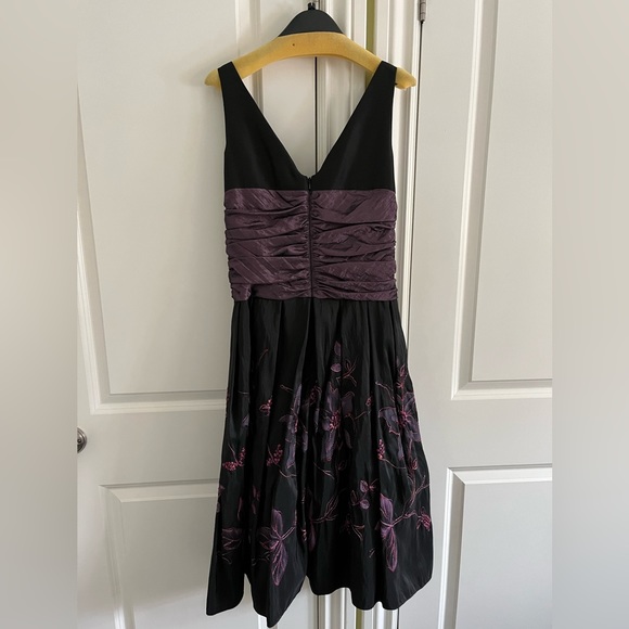 Simon Change ruched waist embroidered tea length dress. - Picture 3 of 3